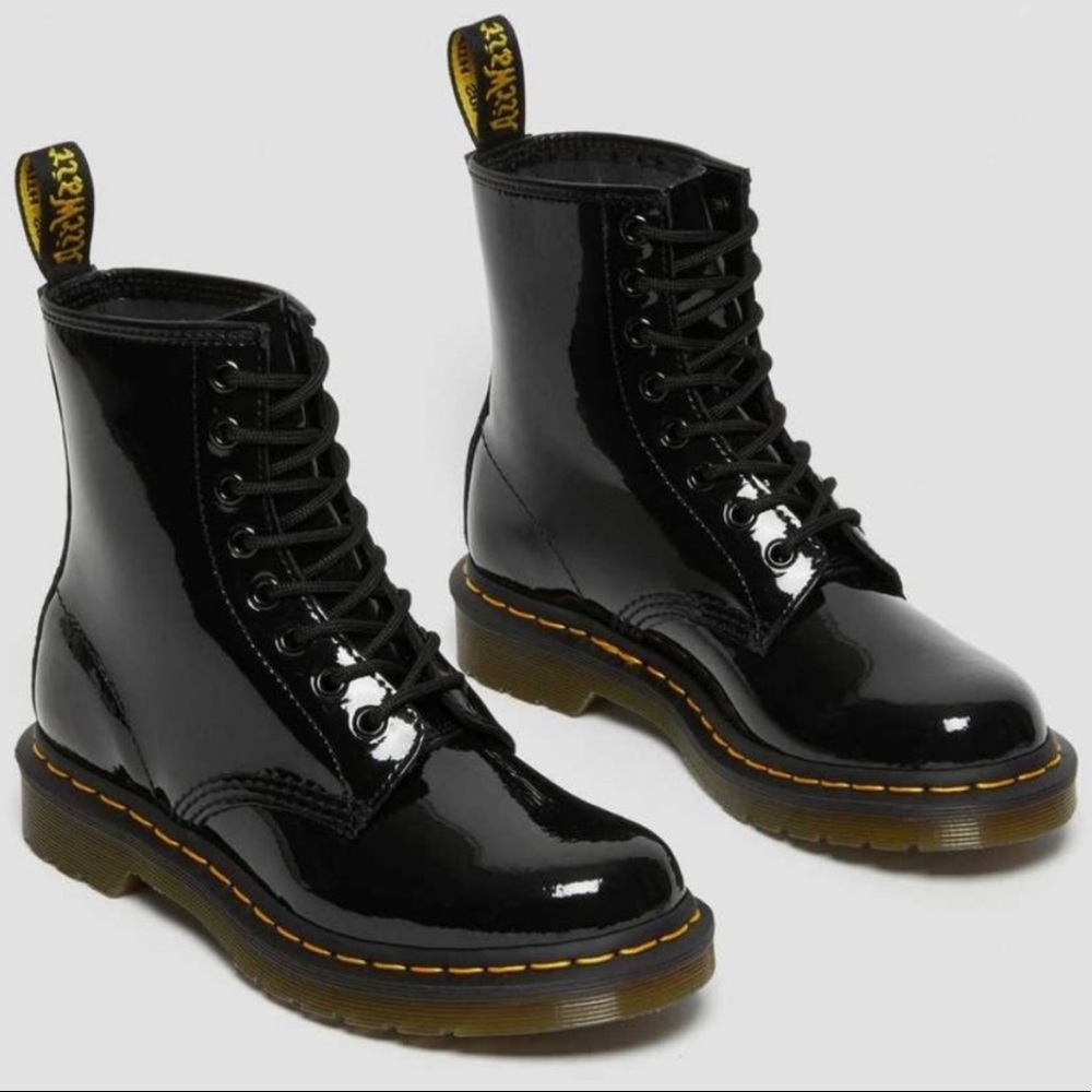 Dr. Martens Black Patent Leather 1460 Lace Up Boots 9